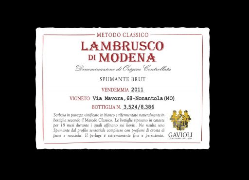 Gavioli presenta il Lambrusco Metodo Classico 2011 in bianco